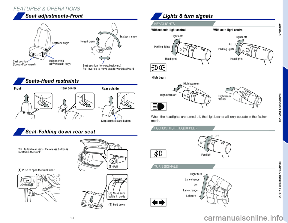 TOYOTA YARIS 2019 Owners Manual (in English) 1110
OVERVIEW
FEATURES & OPERATIONS
SAFETY
& EMERGENCY FEATURES
Seat position (forward/backward)Seat position (forward/backward)
Height crank(driver’s side only)
Height crankSeatback angle
Seatba TOYOTA YARIS 2019 Owners Manual (in English) 1110
OVERVIEW
FEATURES & OPERATIONS
SAFETY
& EMERGENCY FEATURES
Seat position (forward/backward)Seat position (forward/backward)
Height crank(driver’s side only)
Height crankSeatback angle
Seatba