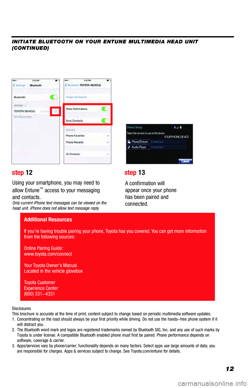 TOYOTA YARIS LIFTBACK 2020  Accessories, Audio & Navigation (in English) 12
Using your smartphone, you may need to 
allow Entune™ access to your messaging 
and contacts.
Only current iPhone text messages can be viewed on the 
head unit. iPhone does not allow text message