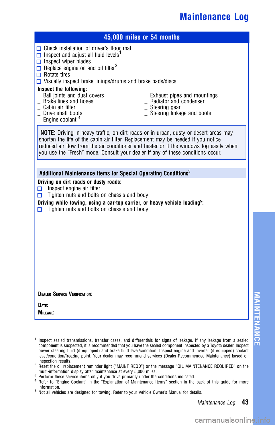 TOYOTA YARIS LIFTBACK 2020 Warranties & Maintenance Guides (in English) JOBNAME: 2878001-en-2018_YARI PAGE: 43 SESS: 4 OUTPUT: Mon Apr 17 14:37:41 2017
/InfoShareAuthorCODA/InfoShareAuthorCODA/TS_Warr_Maint/2878001-en-2018_Y\
ARIS.00505-18WMG-YAR/TS_Warr_Maint_v1
45,000 m TOYOTA YARIS LIFTBACK 2020 Warranties & Maintenance Guides (in English) JOBNAME: 2878001-en-2018_YARI PAGE: 43 SESS: 4 OUTPUT: Mon Apr 17 14:37:41 2017
/InfoShareAuthorCODA/InfoShareAuthorCODA/TS_Warr_Maint/2878001-en-2018_Y\
ARIS.00505-18WMG-YAR/TS_Warr_Maint_v1
45,000 m