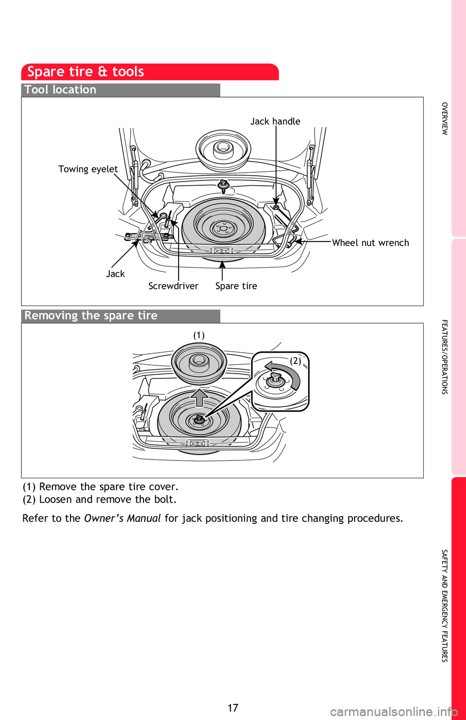 TOYOTA FR-S 2015 (in English) User Guide OVERVIEW
FEATURES/OPERATIONS
SAFETY AND EMERGENCY FEATURES
17
If belt is fully extended, then retracted even slightly, it cannot be re-extended
beyond that point, unless fully retracted again. This f TOYOTA FR-S 2015 (in English) User Guide OVERVIEW
FEATURES/OPERATIONS
SAFETY AND EMERGENCY FEATURES
17
If belt is fully extended, then retracted even slightly, it cannot be re-extended
beyond that point, unless fully retracted again. This f