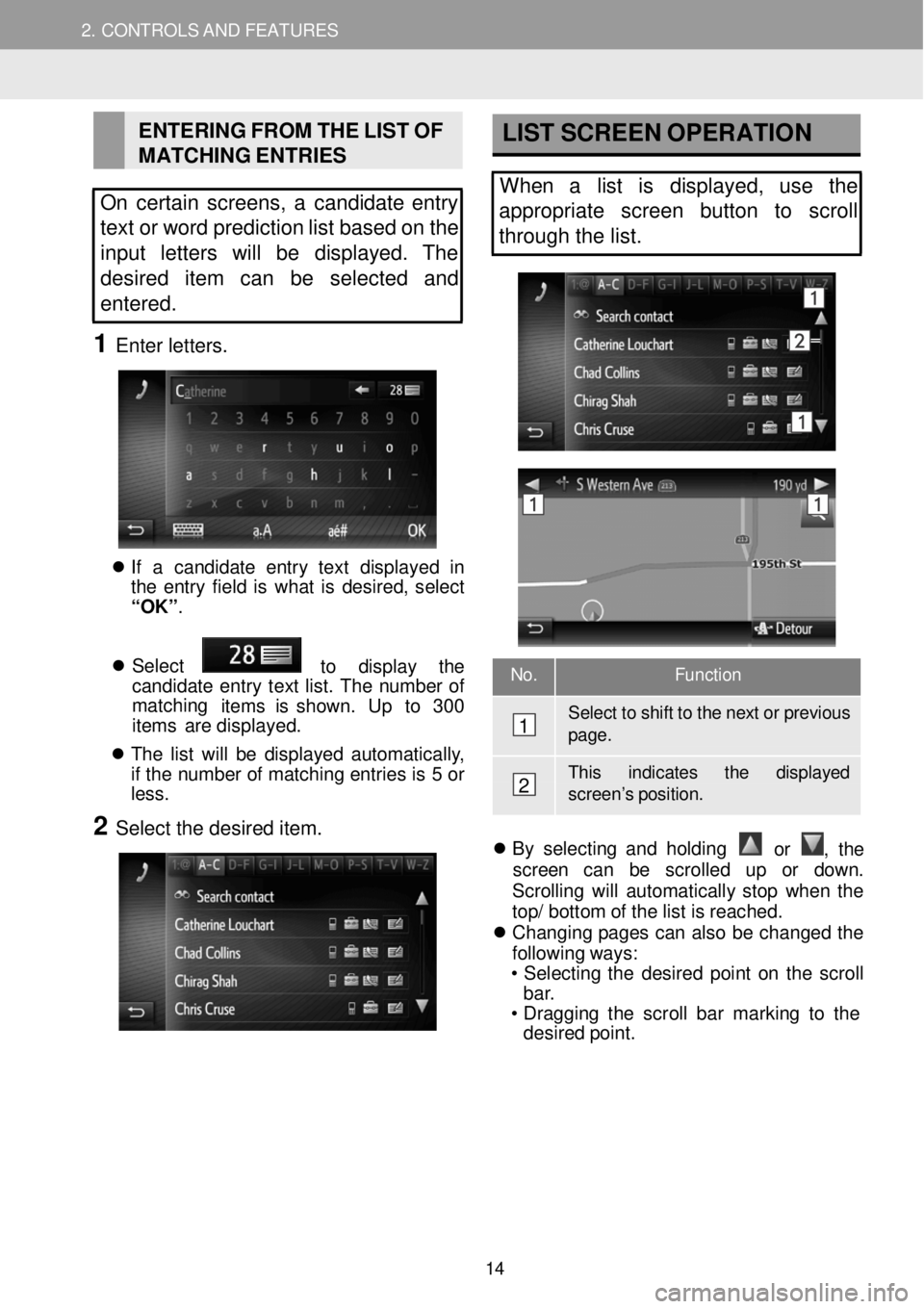 TOYOTA FR-S 2016 Accessories, Audio & Navigation (in English)
2. CONT ROLS A N D FEAT URES
EN
TERING FROM T H E LI ST OF
M ATC HING E N TR IES
On certain screens, a candidate entry
text or word prediction list based on the
i nput let TOYOTA FR-S 2016 Accessories, Audio & Navigation (in English)
2. CONT ROLS A N D FEAT URES
EN
TERING FROM T H E LI ST OF
M ATC HING E N TR IES
On certain screens, a candidate entry
text or word prediction list based on the
i nput let