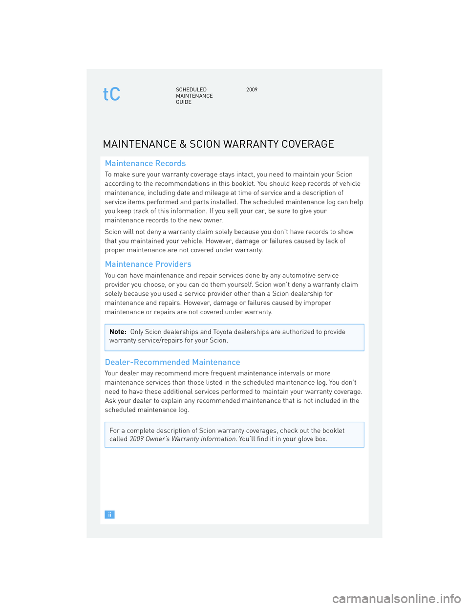 TOYOTA tC 2009  Warranties & Maintenance Guides (in English) 