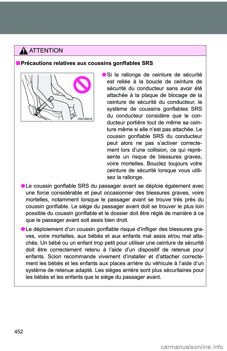 TOYOTA tC 2011  Owners Manual (in English) 452  TOYOTA tC 2011  Owners Manual (in English) 452