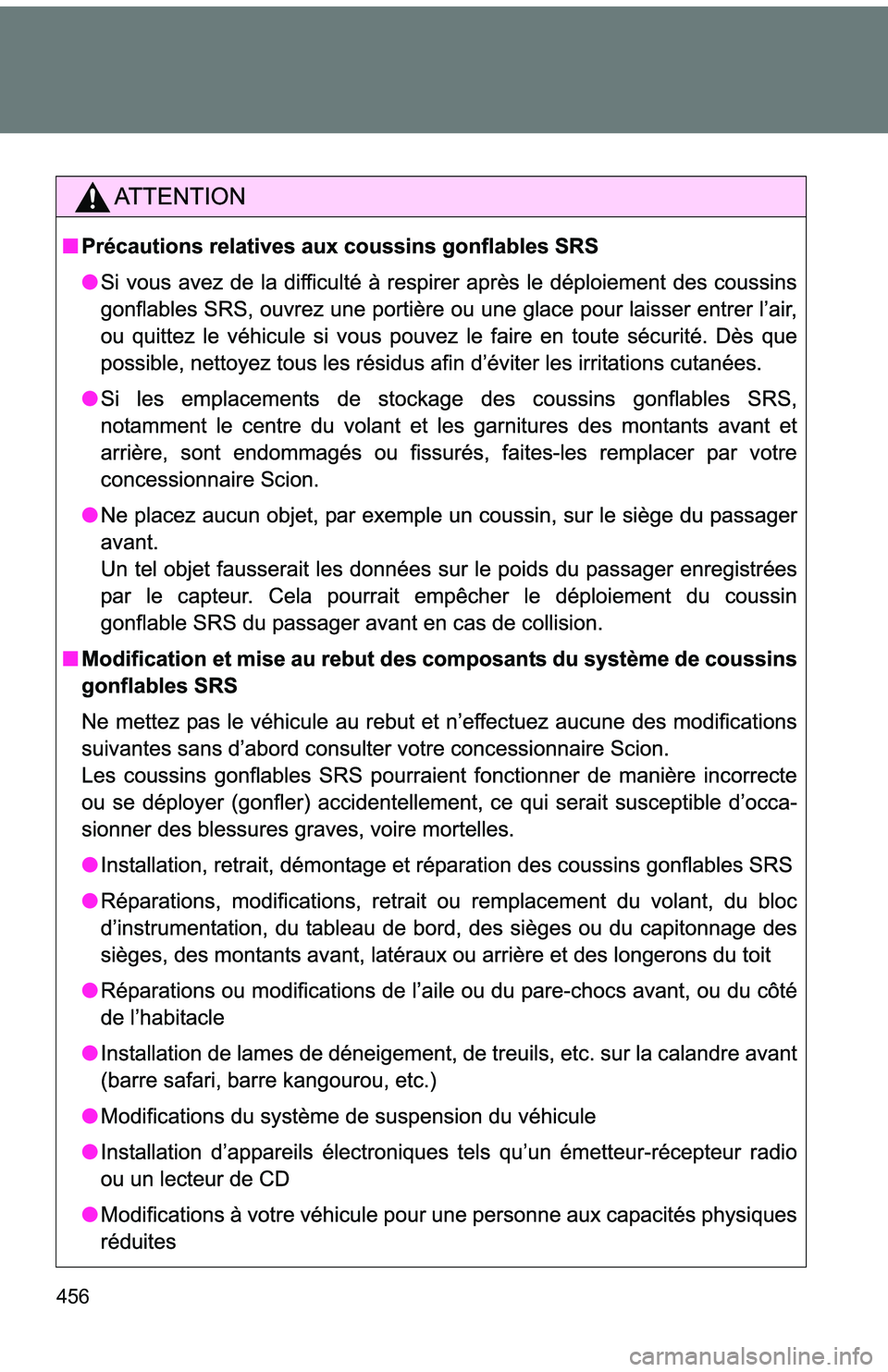 TOYOTA tC 2011  Owners Manual (in English) 456  TOYOTA tC 2011  Owners Manual (in English) 456