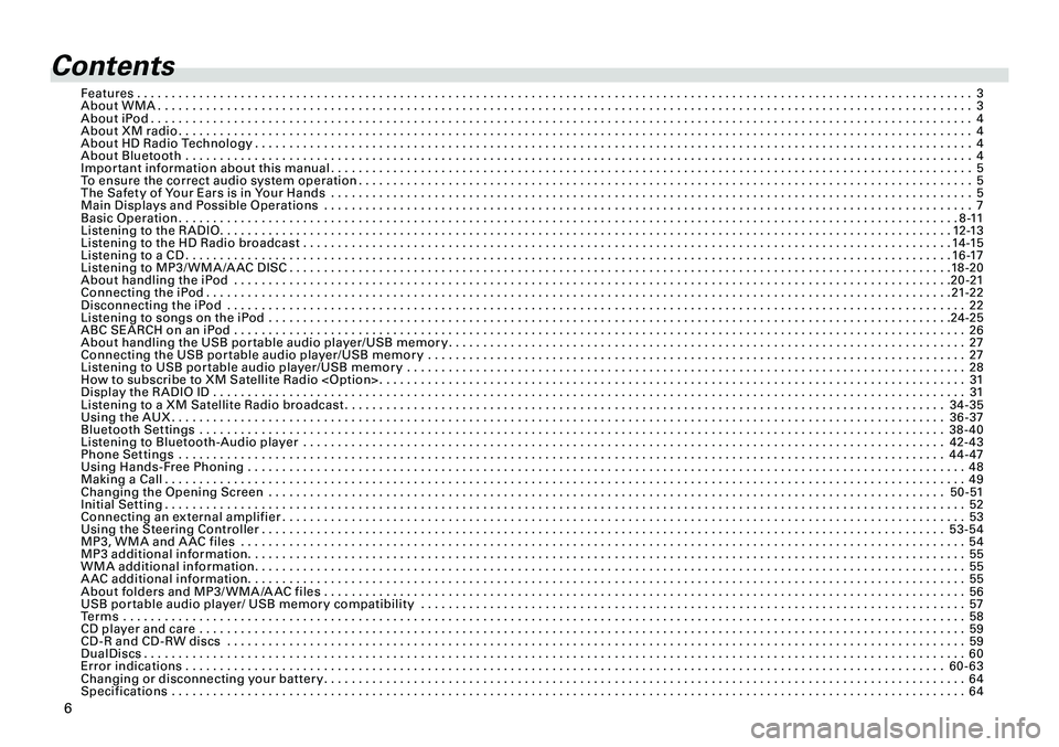 TOYOTA tC 2012  Accessories, Audio & Navigation (in English) 
6
<CRB3644-A/U>6

Contents
Features . . . . . . . . . . . . . . . . . . . . . . . . . . . . . . . . . . . . . . . . . . . . . . . . . . . . . . . . . . . . . . . . . . . . . . . . . . . . . . . . . .