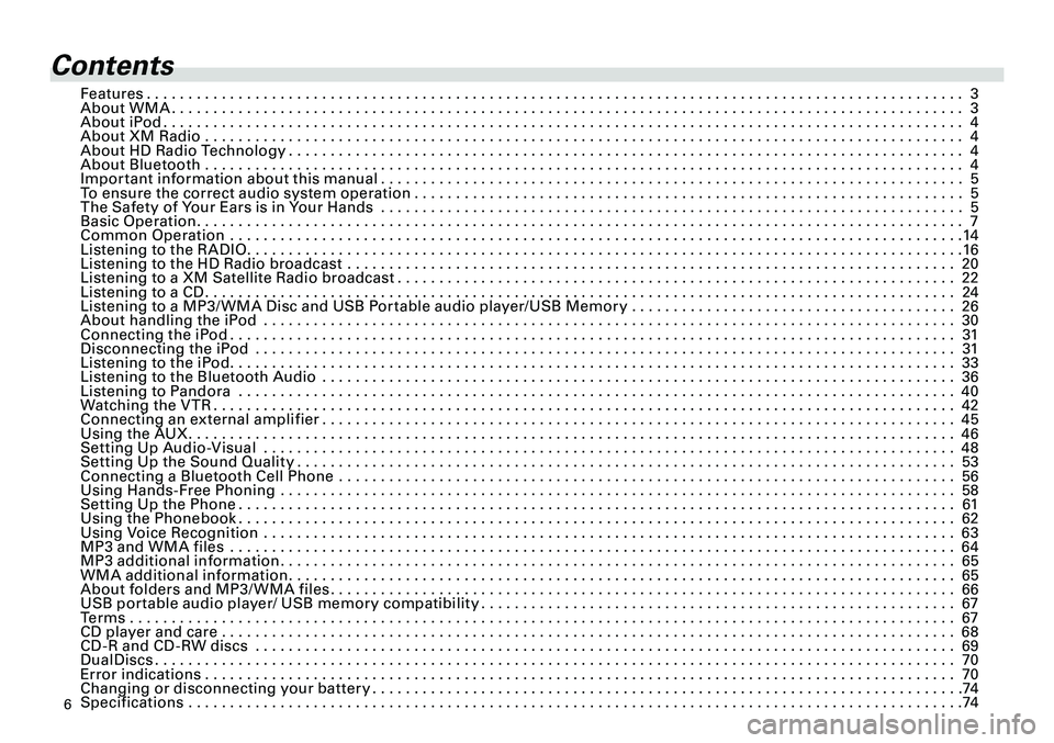 TOYOTA tC 2012  Accessories, Audio & Navigation (in English) 
6
<CRB3643-A/S>6

Contents
Features. . . . . . . . . . . . . . . . . . . . . . . . . . . . . . . . . . . . . . . . . . . . . . . . . . . . . . . . . . . . . . . . . . . . . . . . . . . . . . . . . . 