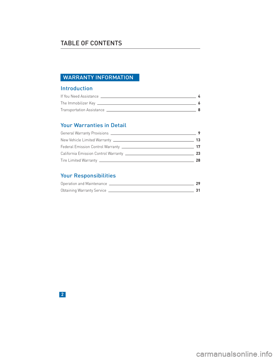 TOYOTA tC 2014  Warranties & Maintenance Guides (in English) JOBNAME: 1491493-2014stcWG-en PAGE: 2 SESS: 13 OUTPUT: Thu May 2 11:57:44 2013
/tweddle/toyota/sched-maint/1491493-en-stc/wg
WARRANTY INFORMATION
Introduction
If You Need Assistance 4
The Immobilizer 