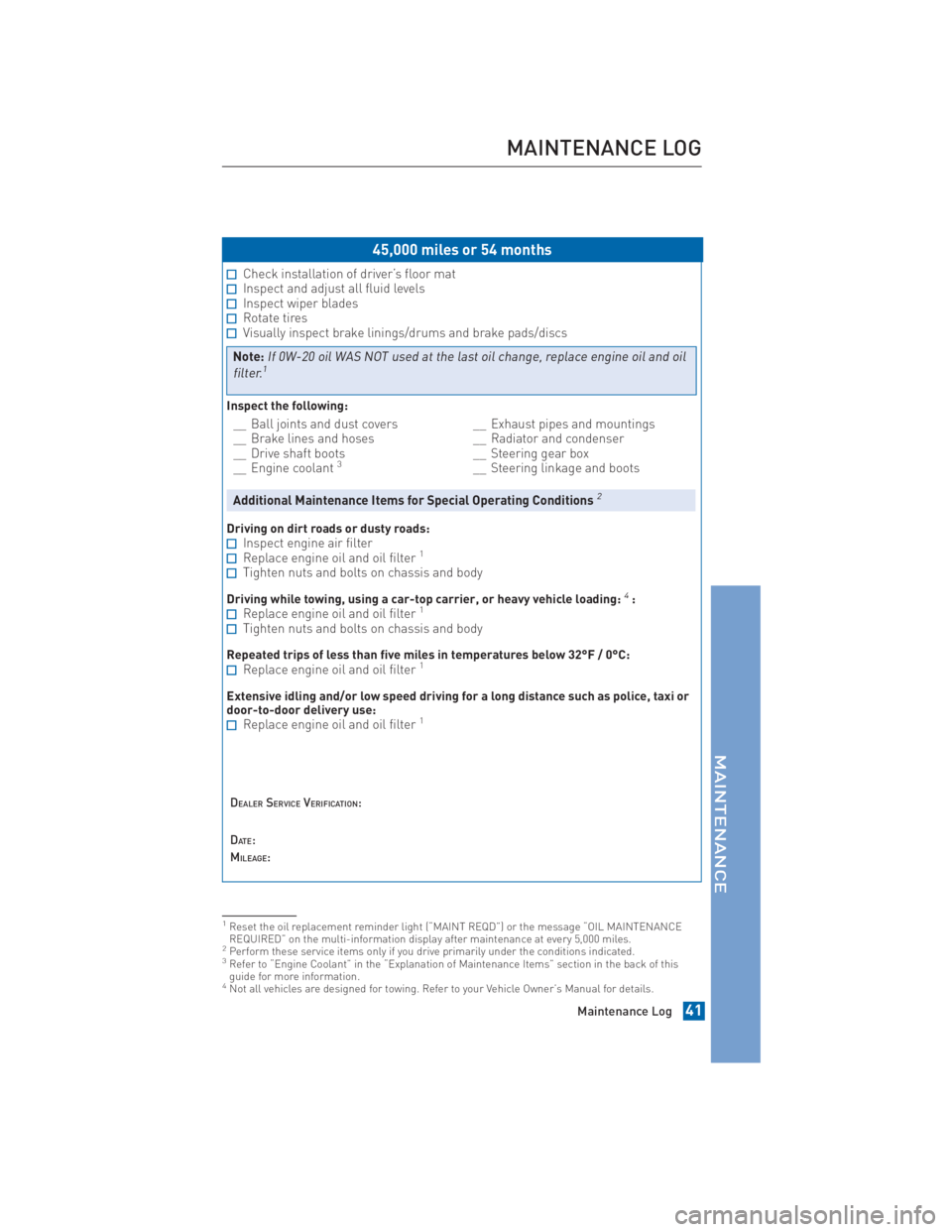 TOYOTA tC 2014 Warranties & Maintenance Guides (in English) JOBNAME: 1491493-2014stcWG-en PAGE: 41 SESS: 13 OUTPUT: Thu May 2 11:57:44 2013
/tweddle/toyota/sched-maint/1491493-en-stc/wg
45,000 miles or 54 months
Check installation of driver’s floor matInspec TOYOTA tC 2014 Warranties & Maintenance Guides (in English) JOBNAME: 1491493-2014stcWG-en PAGE: 41 SESS: 13 OUTPUT: Thu May 2 11:57:44 2013
/tweddle/toyota/sched-maint/1491493-en-stc/wg
45,000 miles or 54 months
Check installation of driver’s floor matInspec