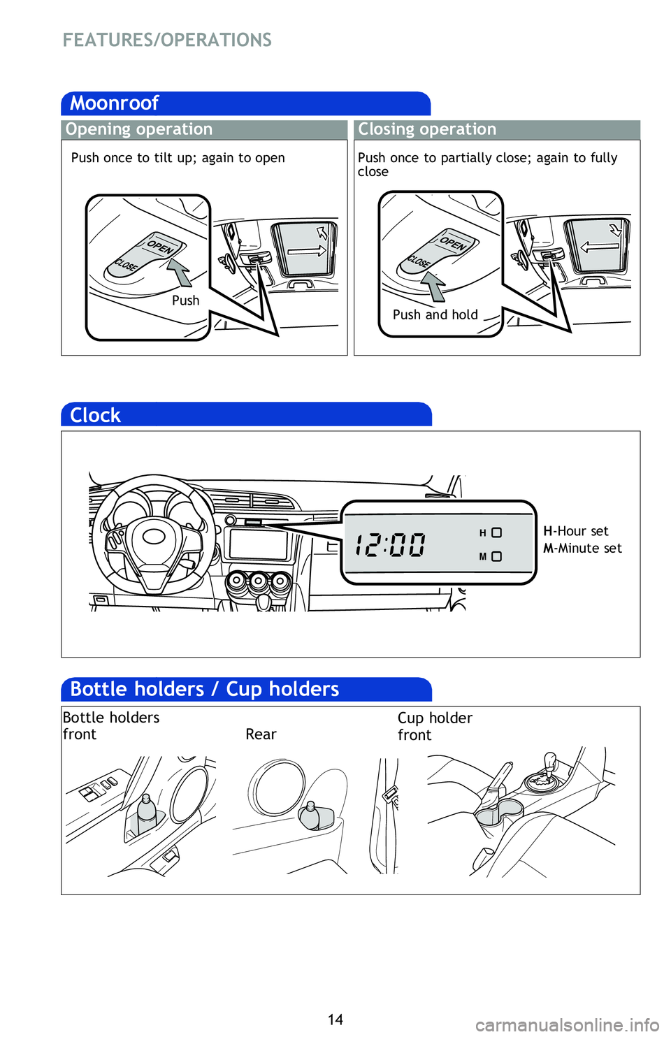 TOYOTA tC 2016 (in English) User Guide 14
Air Conditioning/Heating
Airflow vent
“ ” mode uses outside air (“ ” indicator OFF) to reduce window fogging.
Fan speed
Temperature selector
Air Conditioning ON/OFF
Rear window defo TOYOTA tC 2016 (in English) User Guide 14
Air Conditioning/Heating
Airflow vent
“ ” mode uses outside air (“ ” indicator OFF) to reduce window fogging.
Fan speed
Temperature selector
Air Conditioning ON/OFF
Rear window defo