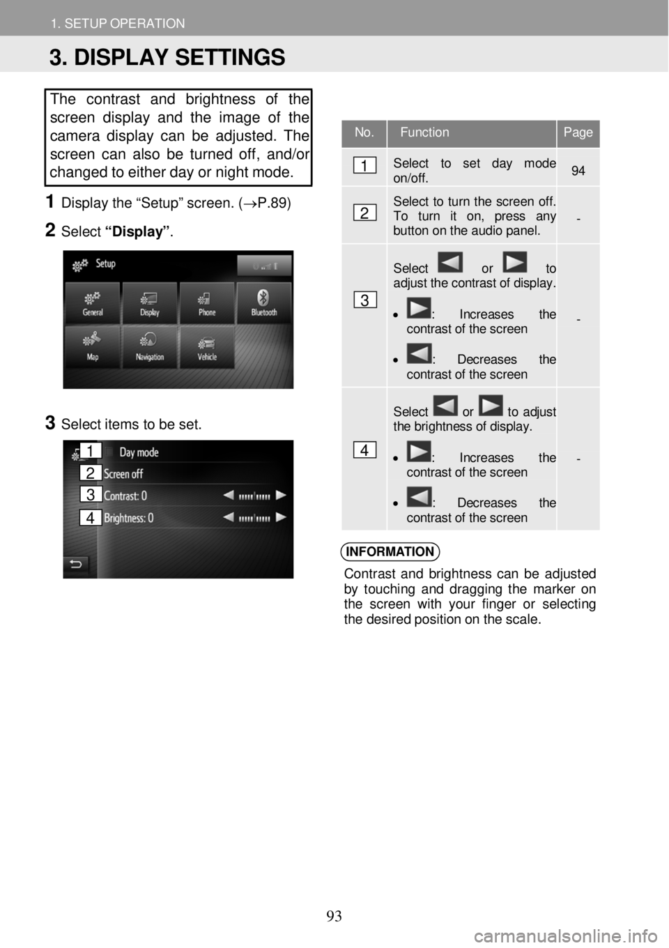 TOYOTA tC 2016 Accessories, Audio & Navigation (in English) 1. SETUP OPERATION 1. SETUP OPERATION
The contrast and brightness of the
screen display and the image of the
camera display can be adjusted. The
screen ca n also b e tur ned off, a TOYOTA tC 2016 Accessories, Audio & Navigation (in English) 1. SETUP OPERATION 1. SETUP OPERATION
The contrast and brightness of the
screen display and the image of the
camera display can be adjusted. The
screen ca n also b e tur ned off, a