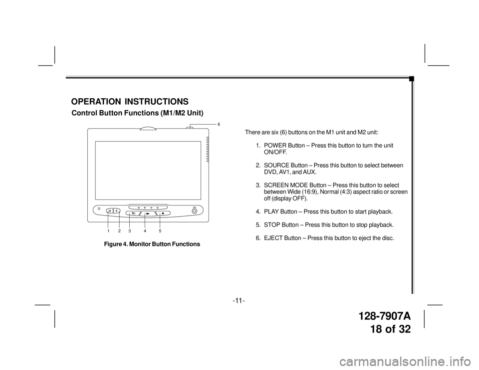 TOYOTA xB 2009  Accessories, Audio & Navigation (in English) 128-7907A
18 of 32
There are six (6) buttons on the M1 unit and M2 unit:
1. POWER Button – Press this button to turn the unit
ON/OFF.
2. SOURCE Button – Press this button to select between
DVD, AV