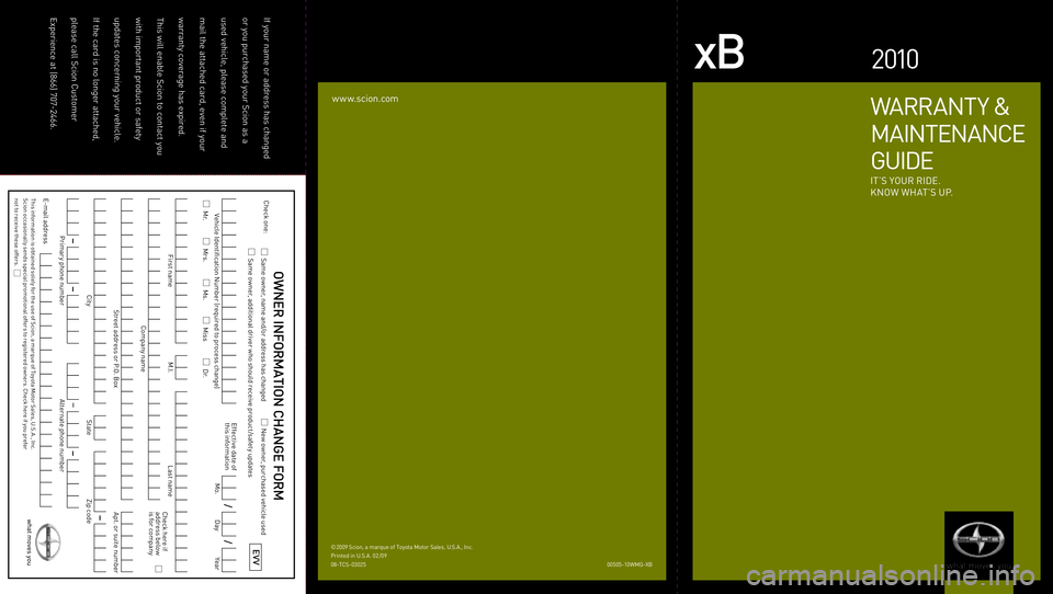 TOYOTA xB 2010 Warranties & Maintenance Guides (in English) TOYOTA xB 2010 Warranties & Maintenance Guides (in English)