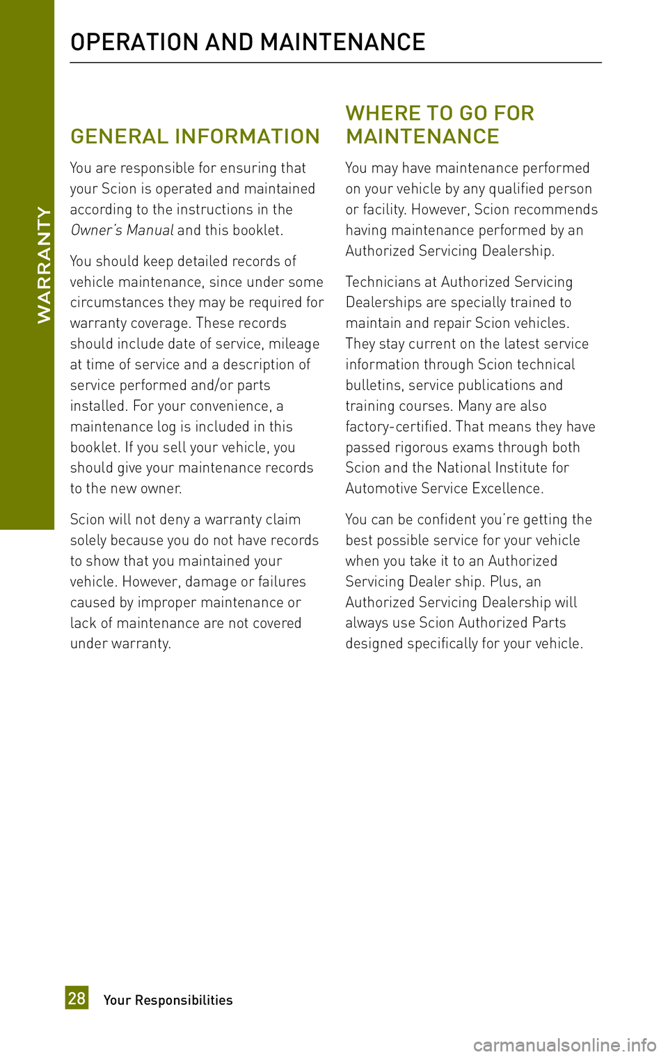TOYOTA xB 2010 Warranties & Maintenance Guides (in English) TOYOTA xB 2010 Warranties & Maintenance Guides (in English)