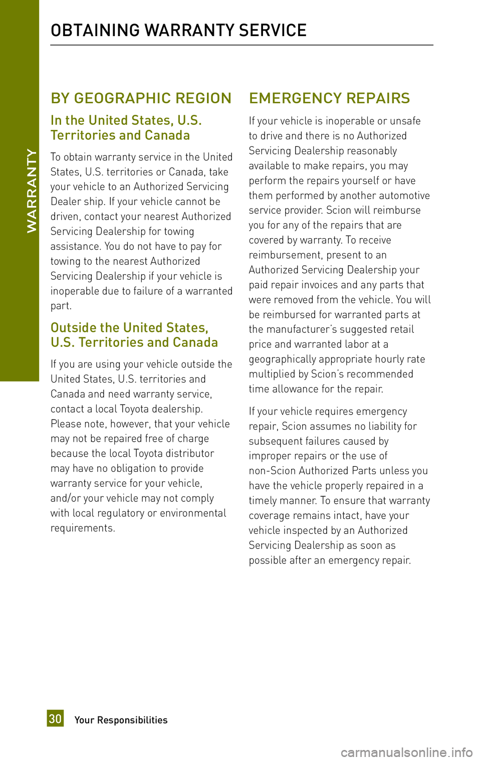 TOYOTA xB 2010  Warranties & Maintenance Guides (in English) 