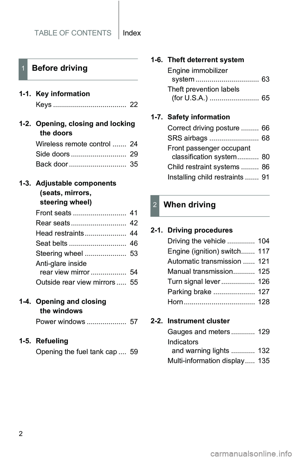 TOYOTA xB 2011 Owners Manual (in English) TABLE OF CONTENTSIndex
2
1-1. Key informationKeys ..................................... 22
1-2. Opening, closing and locking
the doors
Wireless remote control ....... 24
Side doors ................ TOYOTA xB 2011 Owners Manual (in English) TABLE OF CONTENTSIndex
2
1-1. Key informationKeys ..................................... 22
1-2. Opening, closing and locking
the doors
Wireless remote control ....... 24
Side doors ................