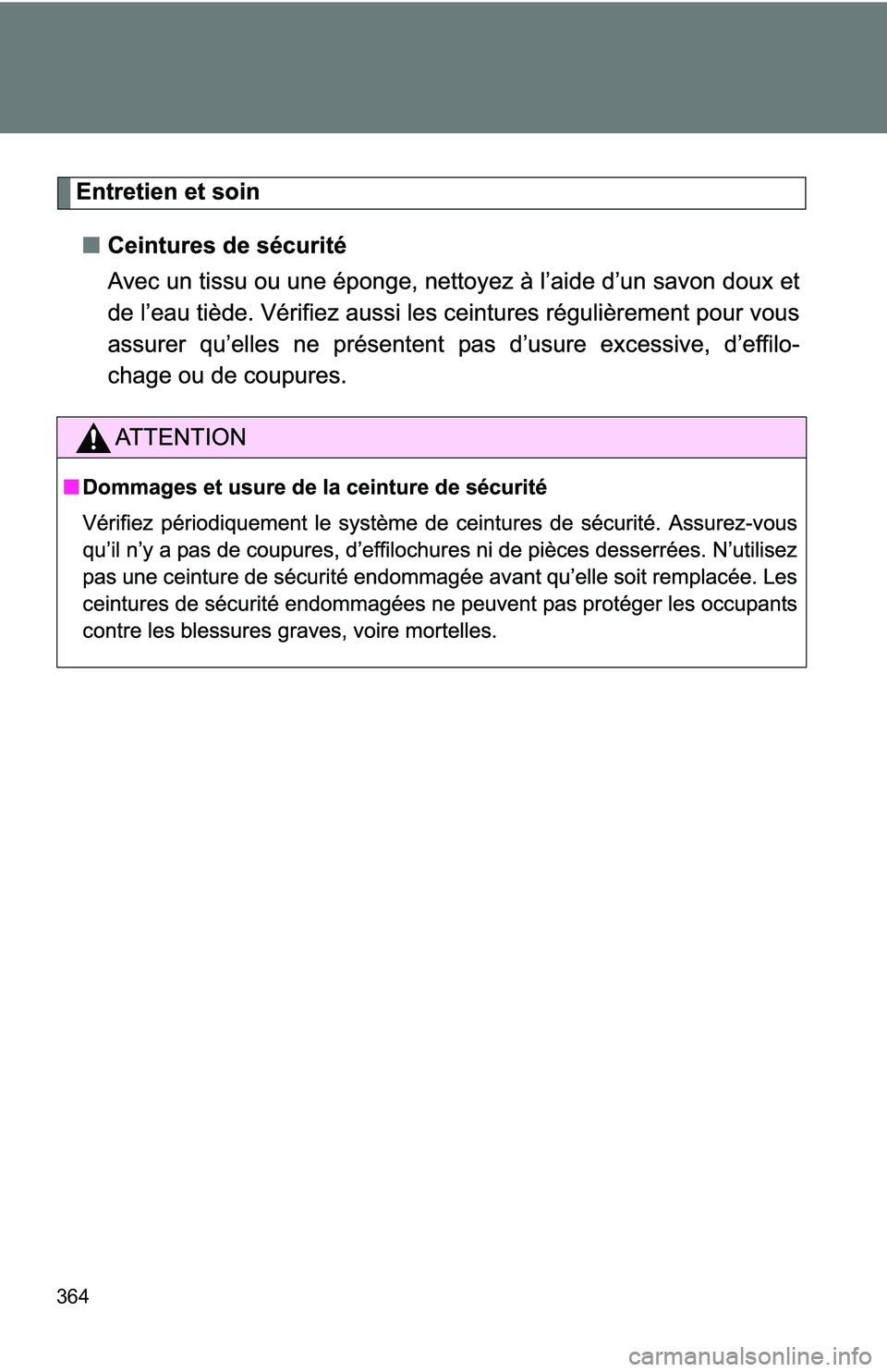 TOYOTA xB 2011 Owners Manual (in English) 364 TOYOTA xB 2011 Owners Manual (in English) 364
