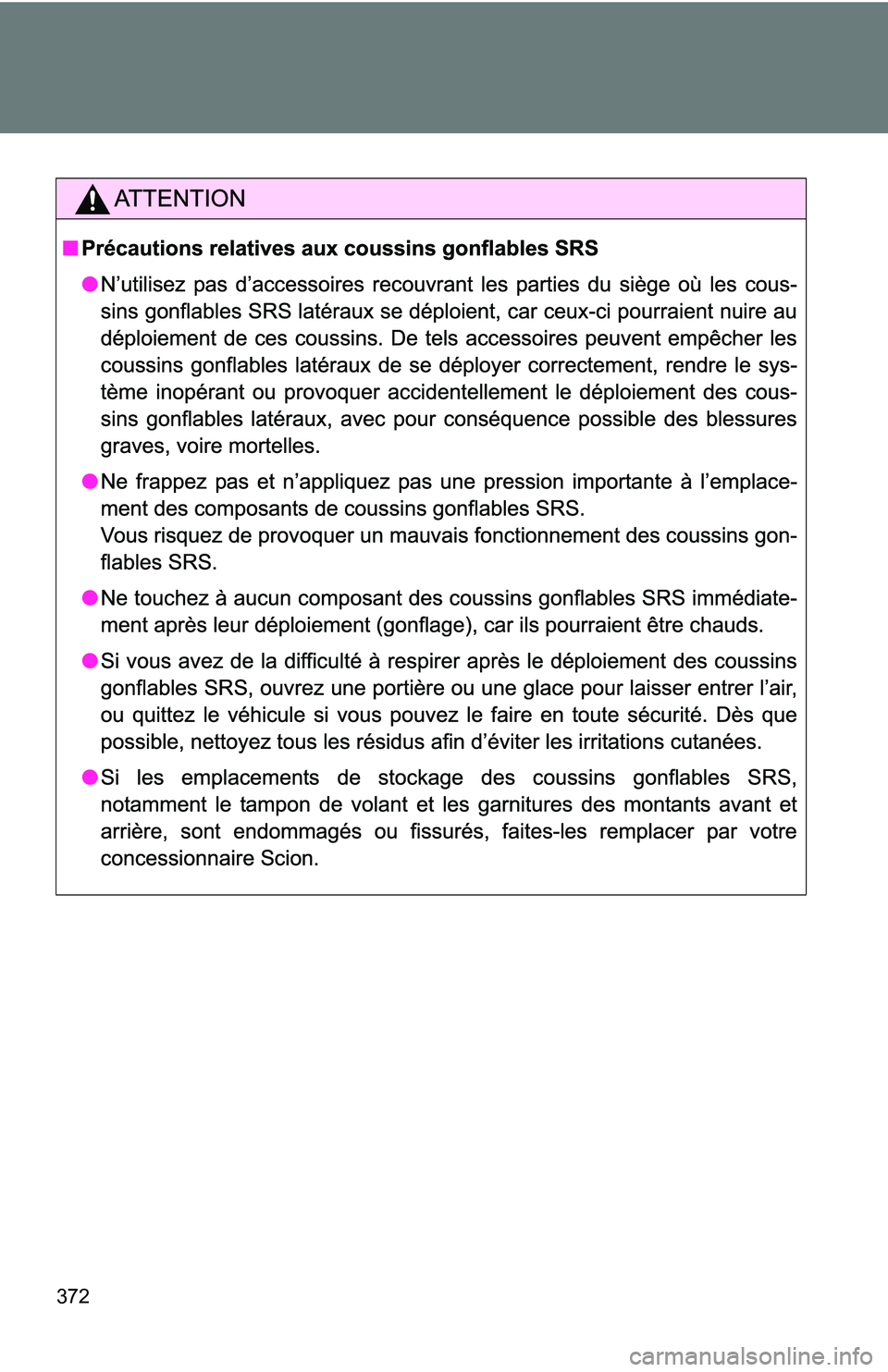 TOYOTA xB 2011 Owners Manual (in English) 372 TOYOTA xB 2011 Owners Manual (in English) 372