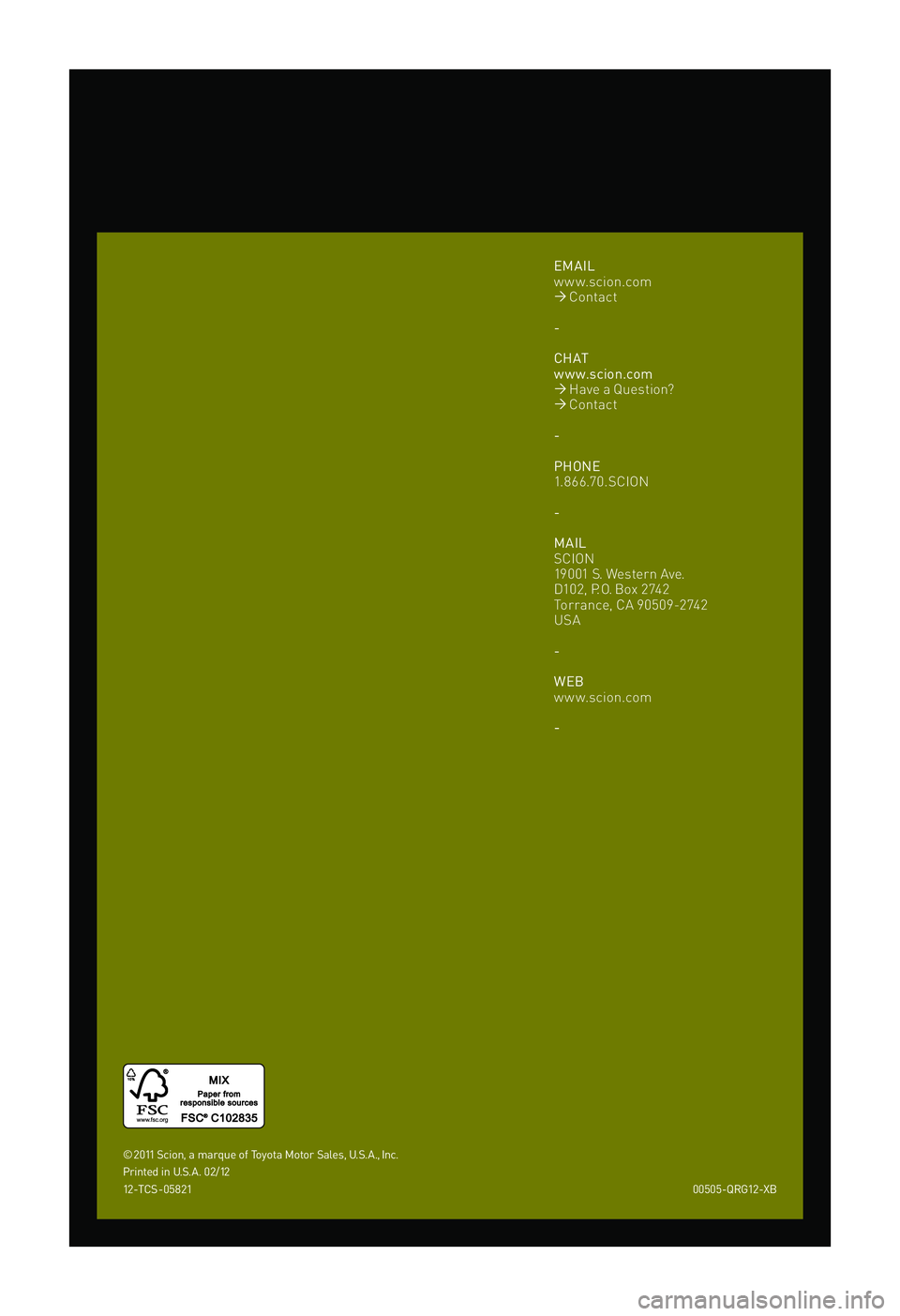 TOYOTA xB 2012   (in English) Owners Manual 00505-QRG12-XB
xB
  x 
 \f

	\b

\b