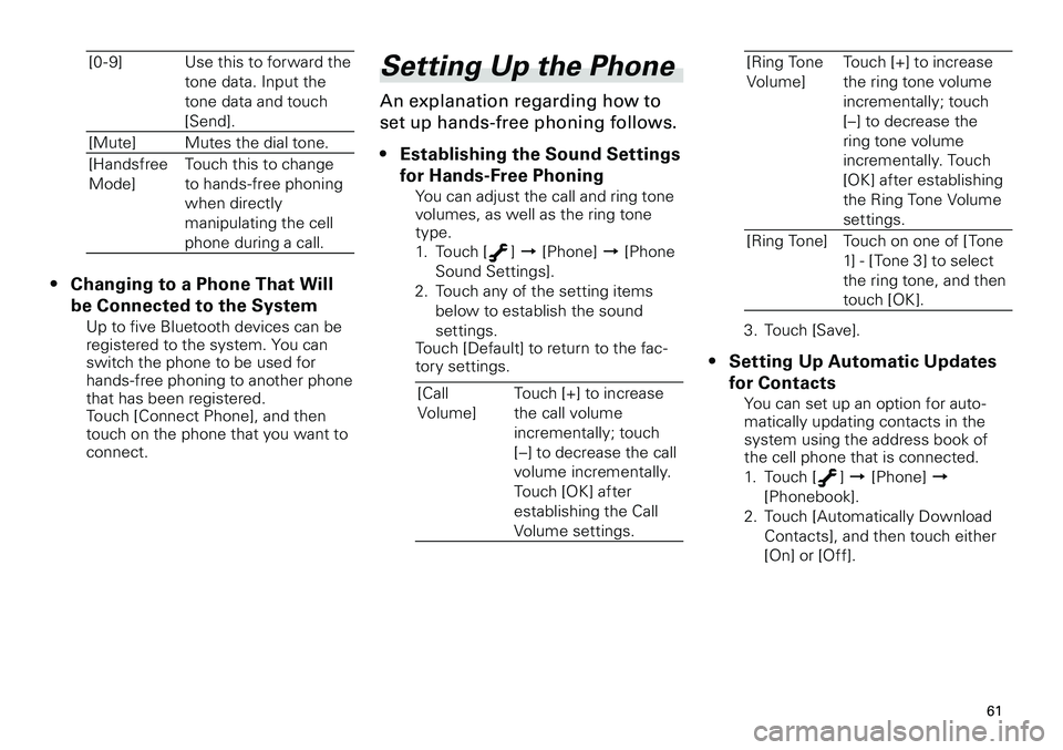 TOYOTA xB 2012 Accessories, Audio & Navigation (in English)
61
<CRB3643-A/S>61
Setting Up the Phone
An explanation regarding how to
set up hands-free phoning follows.
Establishing the Sound Settings
for Hands-Free Phoning
You can adjust the call and ring t TOYOTA xB 2012 Accessories, Audio & Navigation (in English)
61
<CRB3643-A/S>61
Setting Up the Phone
An explanation regarding how to
set up hands-free phoning follows.
Establishing the Sound Settings
for Hands-Free Phoning
You can adjust the call and ring t