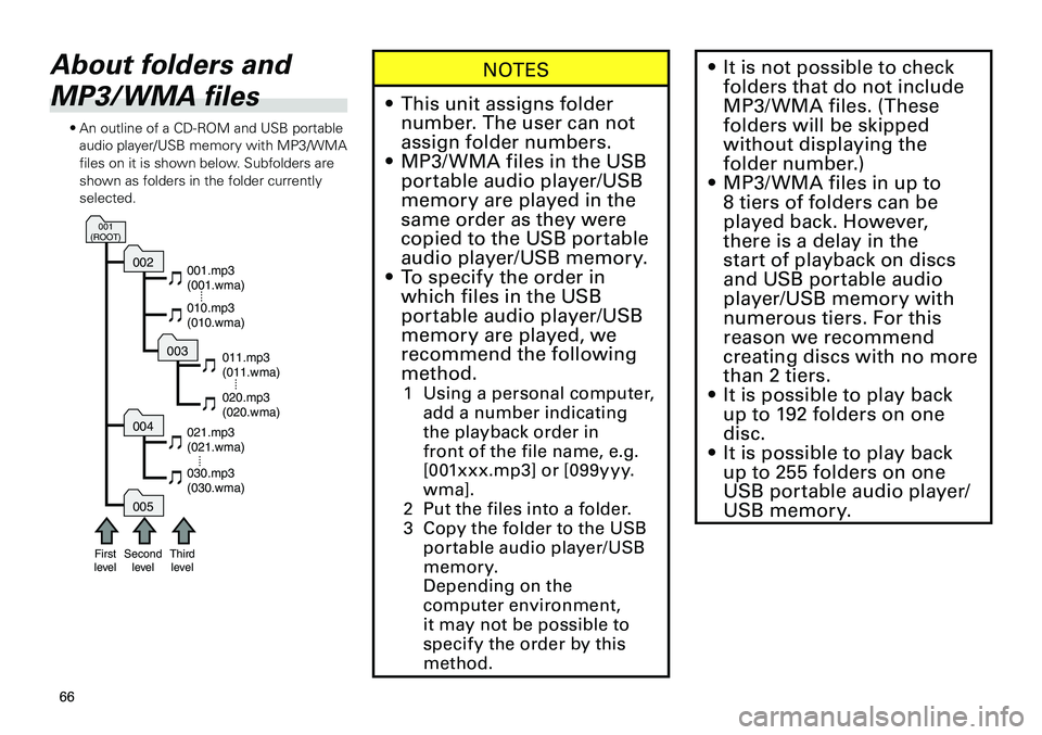 TOYOTA xB 2012 Accessories, Audio & Navigation (in English)
66
<CRB3643-A/S>66
About folders and
MP3/WMA files
• An outline of a CD-ROM and USB portable audio player/USB memory with MP3/WMA files on it is shown below. Subfolders are shown as folders in th TOYOTA xB 2012 Accessories, Audio & Navigation (in English)
66
<CRB3643-A/S>66
About folders and
MP3/WMA files
• An outline of a CD-ROM and USB portable audio player/USB memory with MP3/WMA files on it is shown below. Subfolders are shown as folders in th