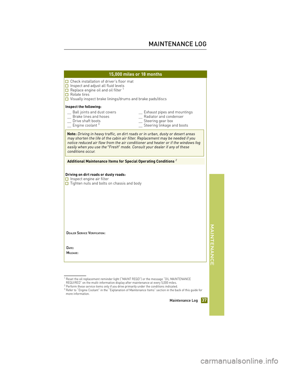 TOYOTA xB 2012 Warranties & Maintenance Guides (in English) JOBNAME: 972914-2012-sxb-toyw PAGE: 37 SESS: 14 OUTPUT: Thu Apr 7 13:10:18 2011
/tweddle/toyota/sched-maint/972914-en-sxb/wg
15,000 miles or 18 months
Check installation of driver’s floor matInspect TOYOTA xB 2012 Warranties & Maintenance Guides (in English) JOBNAME: 972914-2012-sxb-toyw PAGE: 37 SESS: 14 OUTPUT: Thu Apr 7 13:10:18 2011
/tweddle/toyota/sched-maint/972914-en-sxb/wg
15,000 miles or 18 months
Check installation of driver’s floor matInspect