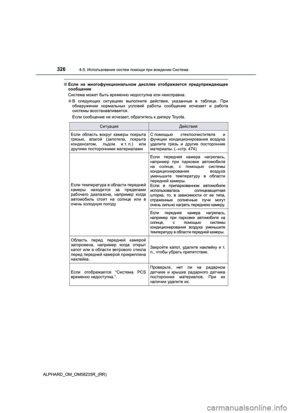 TOYOTA ALPHARD 2021 Руково 3264-5. Использование систем помощи при вождении Система
ALPHARD_OM_OM58235R_(RR)
■Если на многофункциональном дисплее TOYOTA ALPHARD 2021 Руково 3264-5. Использование систем помощи при вождении Система
ALPHARD_OM_OM58235R_(RR)
■Если на многофункциональном дисплее