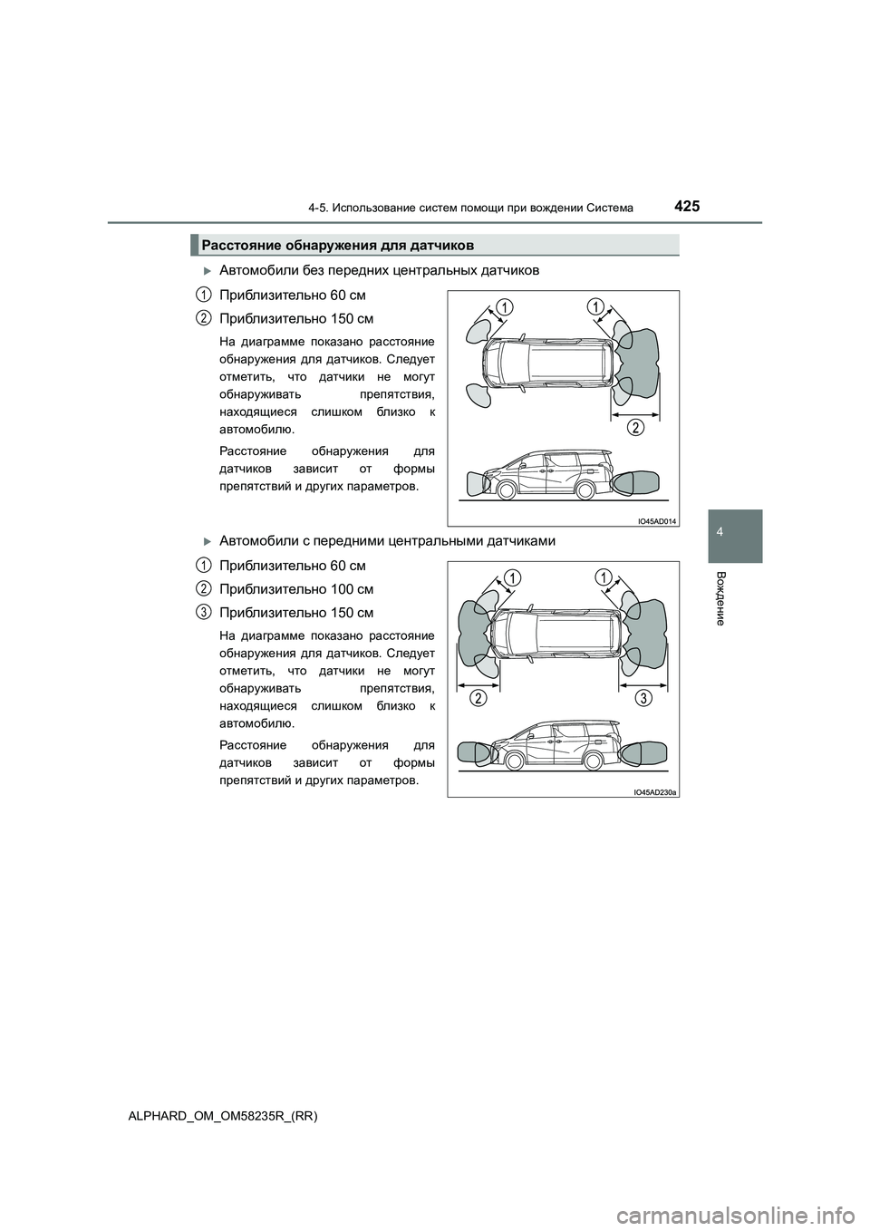 TOYOTA ALPHARD 2021 Руково 4254-5. Использование систем помощи при вождении Система
4
Вождение
ALPHARD_OM_OM58235R_(RR)
Автомобили без передних цент TOYOTA ALPHARD 2021 Руково 4254-5. Использование систем помощи при вождении Система
4
Вождение
ALPHARD_OM_OM58235R_(RR)
Автомобили без передних цент