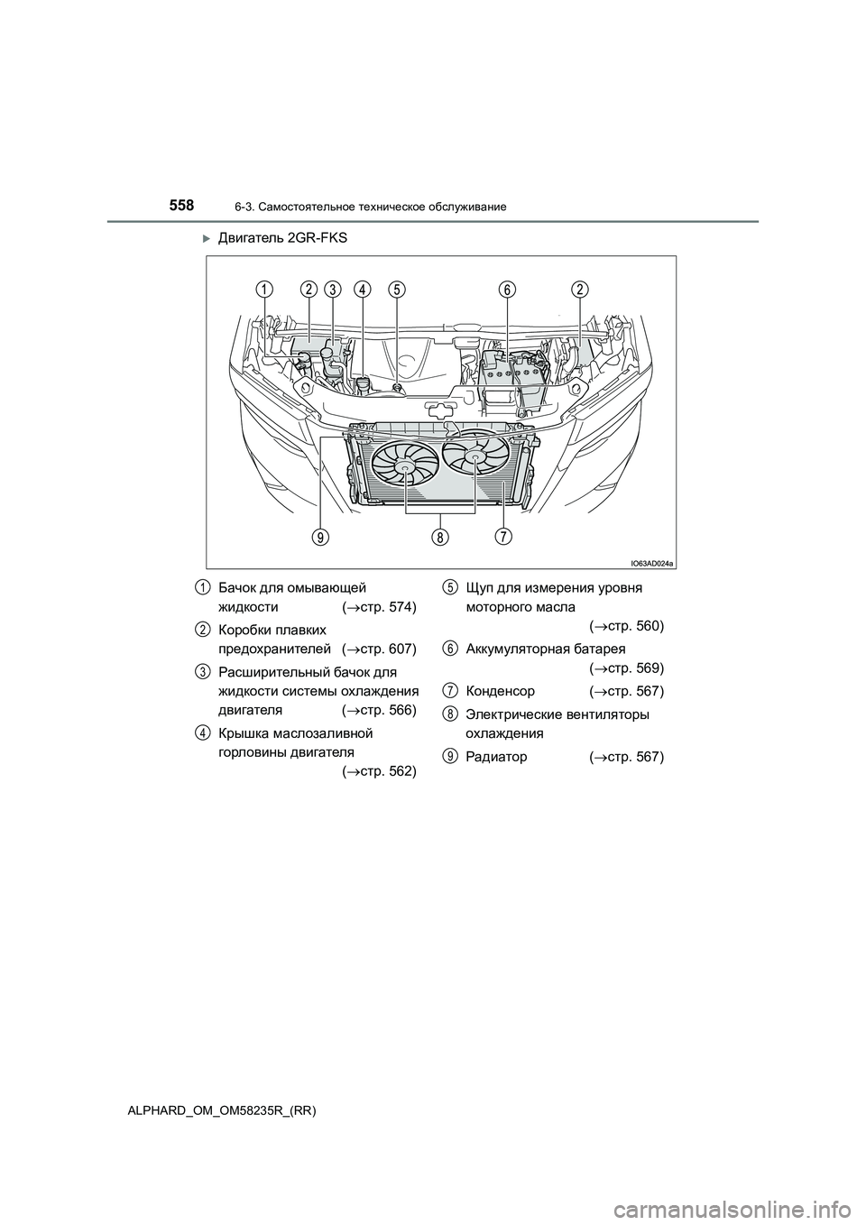 TOYOTA ALPHARD 2021  Руково 5586-3. Самостоятельное техническое обслуживание
ALPHARD_OM_OM58235R_(RR)
Двигатель 2GR-FKS
Бачок для омывающей 
жидкости  (