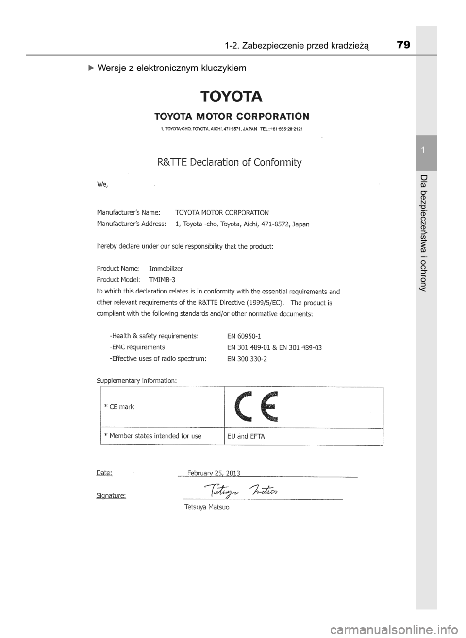 TOYOTA AURIS 2016  Instrukcja obsługi (in Polish) óWersje z elektronicznym kluczykiem
1-2. Zabezpieczenie przed kradzie˝à79
1
Dla bezpieczeƒstwa i ochrony
19 IO AURIS OM12J21E  28/5/15  11:29  Page 79    (Black plate) 