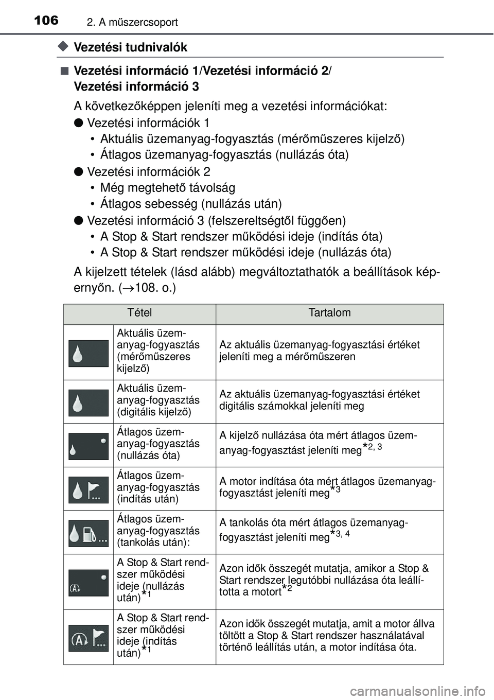 TOYOTA AURIS 2016  Kezelési útmutató (in Hungarian) 1062. A műszercsoport
Vezetési tudnivalók
Vezetési információ 1/Vezetési információ 2/
Vezetési információ 3
A következ őképpen jeleníti meg a vezetési információkat:
 Veze