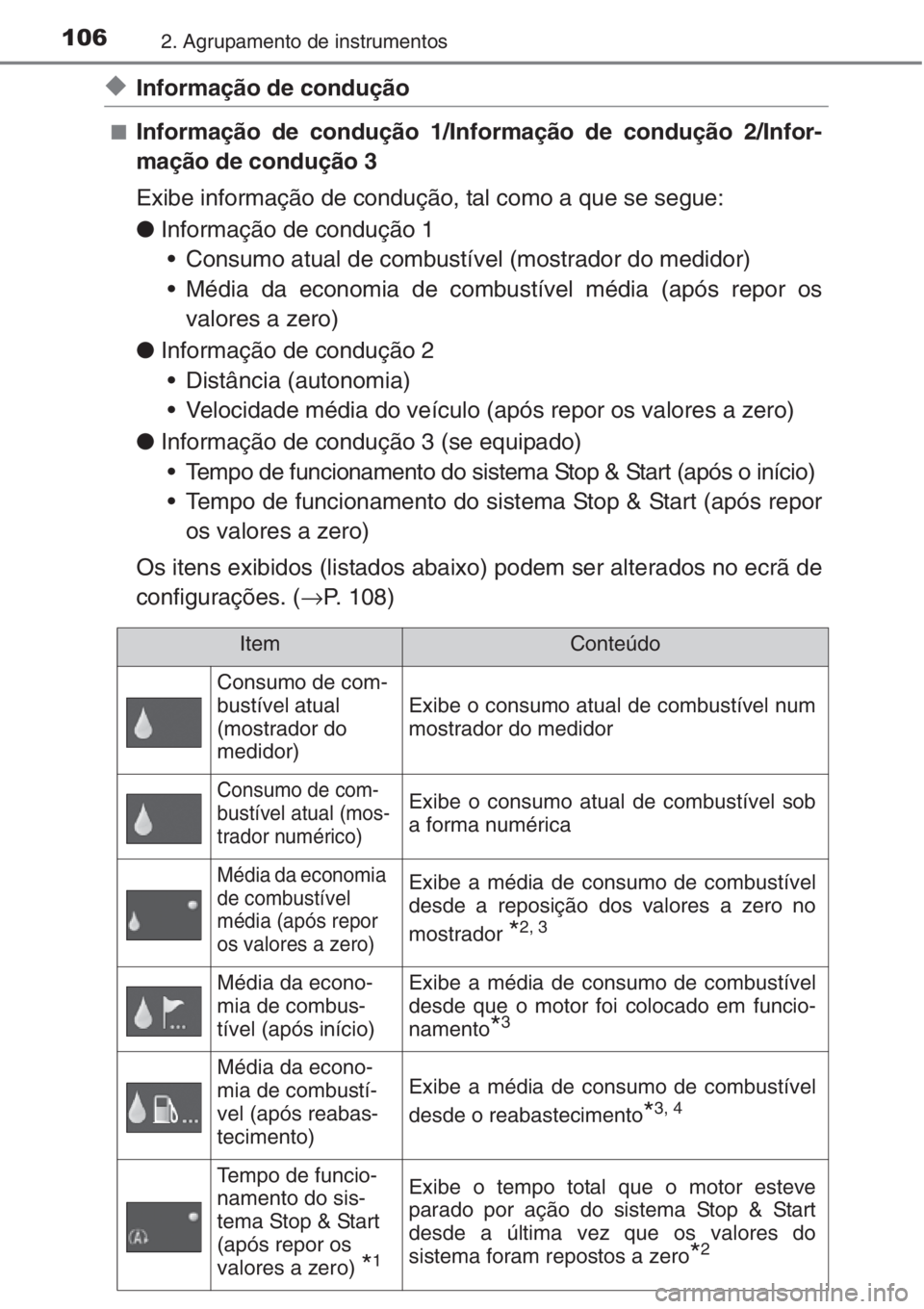 TOYOTA AURIS 2016 Manual de utilização (in Portuguese) 1062. Agrupamento de instrumentos
◆Informação de condução
■Informação de condução 1/Informação de condução 2/Infor-
mação de condução 3
Exibe informação de condução, tal como a TOYOTA AURIS 2016 Manual de utilização (in Portuguese) 1062. Agrupamento de instrumentos
◆Informação de condução
■Informação de condução 1/Informação de condução 2/Infor-
mação de condução 3
Exibe informação de condução, tal como a