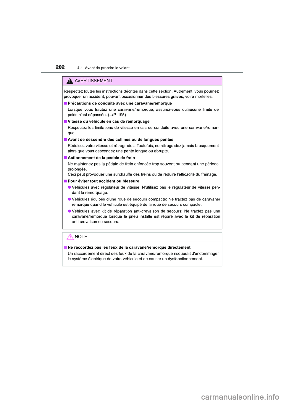 TOYOTA AURIS 2016 Notices Demploi (in French) 2024-1. Avant de prendre le volant
UK_AURIS_Touring_Sport_EK (OM12J32K)
AVERTISSEMENT
Respectez toutes les instructions décrites dans cette section. Autrement, vous pourriez
provoquer un accident, po TOYOTA AURIS 2016 Notices Demploi (in French) 2024-1. Avant de prendre le volant
UK_AURIS_Touring_Sport_EK (OM12J32K)
AVERTISSEMENT
Respectez toutes les instructions décrites dans cette section. Autrement, vous pourriez
provoquer un accident, po