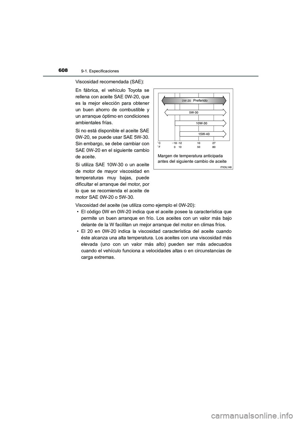 TOYOTA AURIS 2016  Manuale de Empleo (in Spanish) 6089-1. Especificaciones
UK_AURIS_Touring_Sport_ES (OM12J34S)
Viscosidad recomendada (SAE):
En fábrica, el vehículo Toyota se
rellena con aceite SAE 0W-20, que
es la mejor elección para obtener
un 
