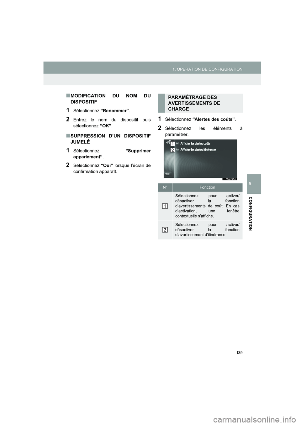 TOYOTA AURIS 2014  Notices Demploi (in French) 139
1. OPÉRATION DE CONFIGURATION
5
CONFIGURATION
COROLLA_14CY_Navi_EK
■MODIFICATION DU NOM DU
DISPOSITIF
1Sélectionnez “Renommer”.
2Entrez le nom du dispositif puis
sélectionnez “OK”.
