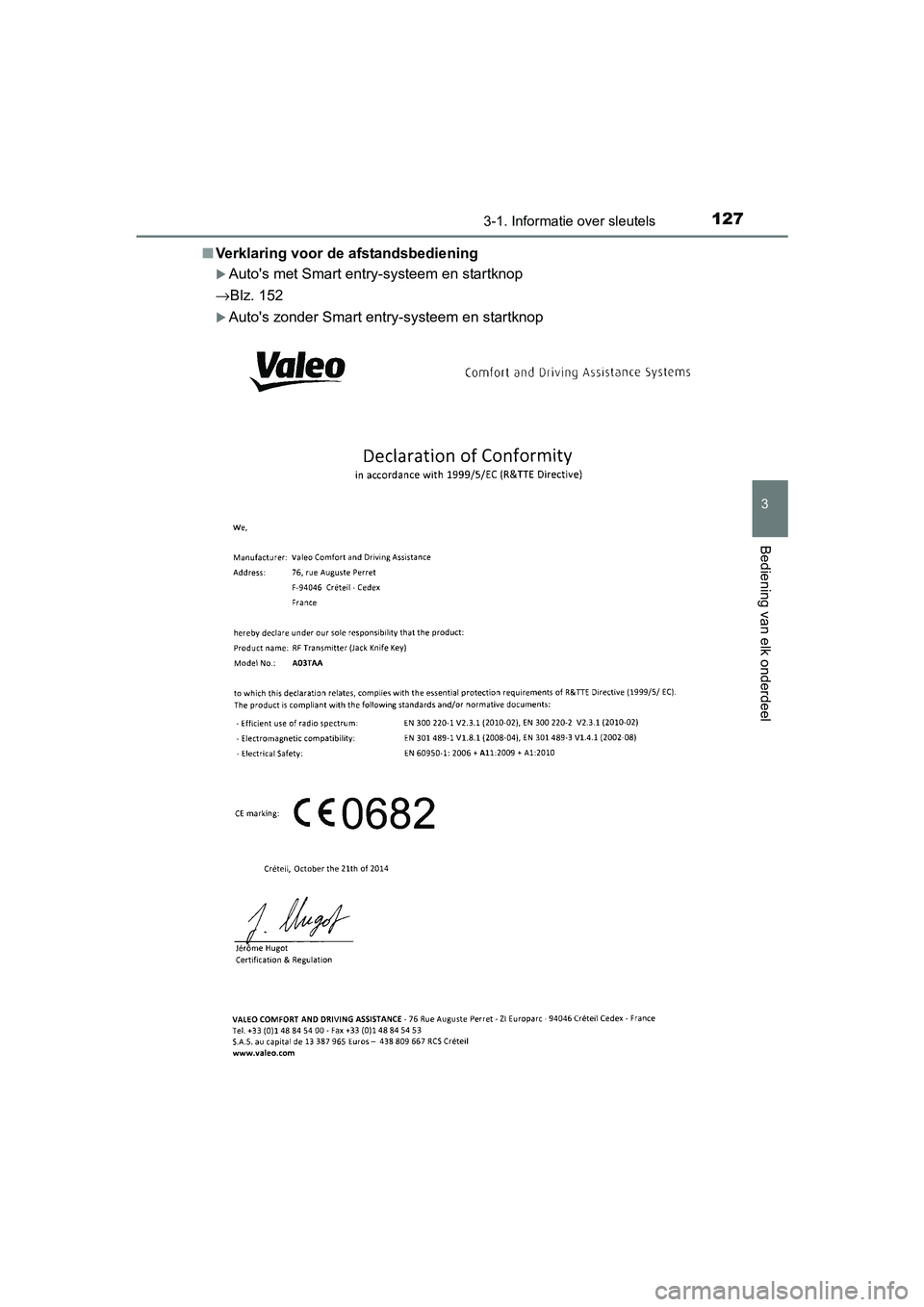 TOYOTA AURIS 2017  Instructieboekje (in Dutch) 1273-1. Informatie over sleutels
UK AURIS_HB_EE (OM12K97E)
3
Bediening van elk onderdeel
■Verklaring voor de afstandsbediening
Auto's met Smart entry-systeem en startknop
→Blz. 152
Auto&