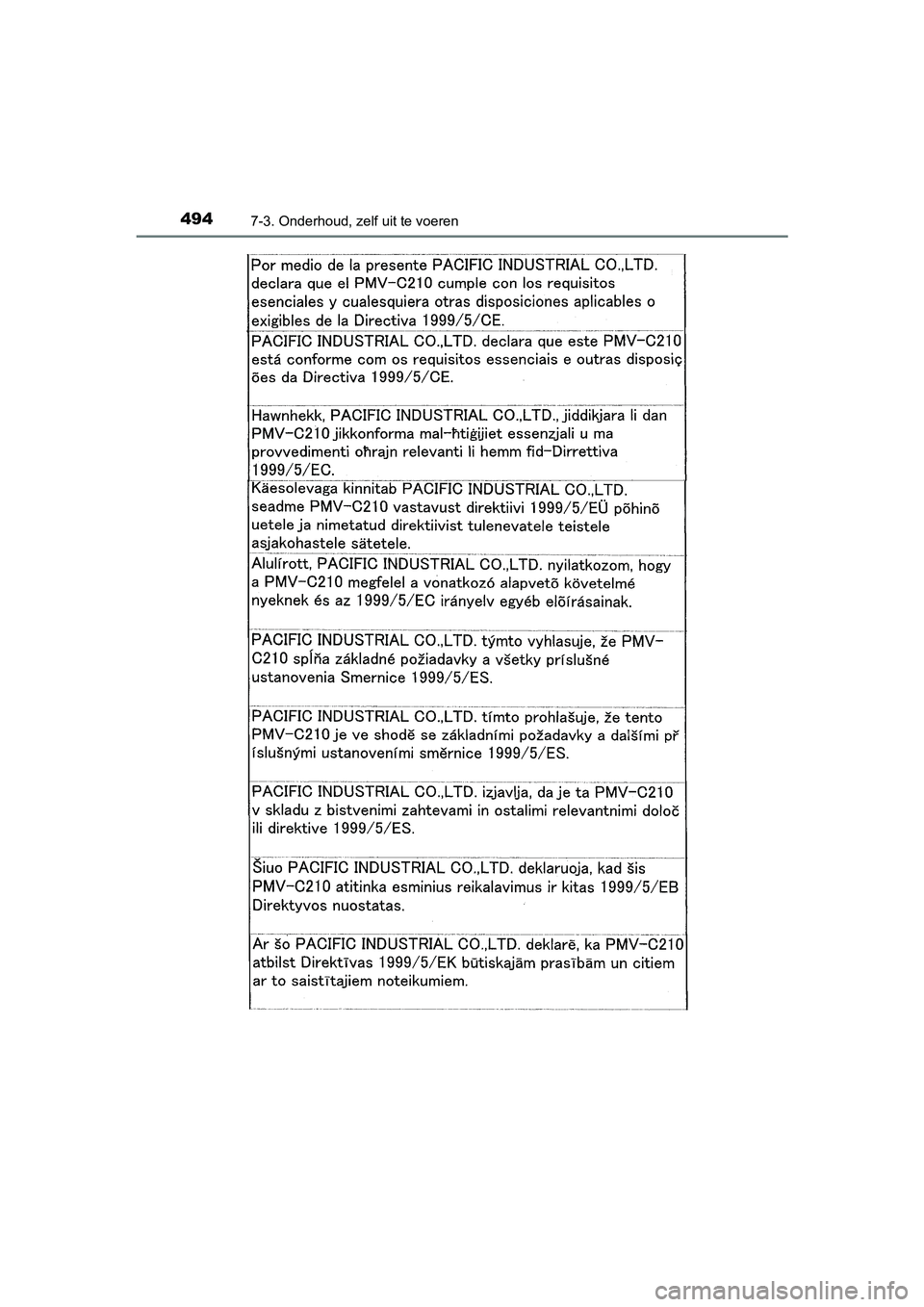 TOYOTA AURIS 2017 Instructieboekje (in Dutch) 4947-3. Onderhoud, zelf uit te voeren
UK AURIS_HB_EE (OM12K97E)
UK AURIS_HB_OM_Europe_OM12K97E.book Page 494 Friday, October 7, 2016 4:48 PM TOYOTA AURIS 2017 Instructieboekje (in Dutch) 4947-3. Onderhoud, zelf uit te voeren
UK AURIS_HB_EE (OM12K97E)
UK AURIS_HB_OM_Europe_OM12K97E.book Page 494 Friday, October 7, 2016 4:48 PM