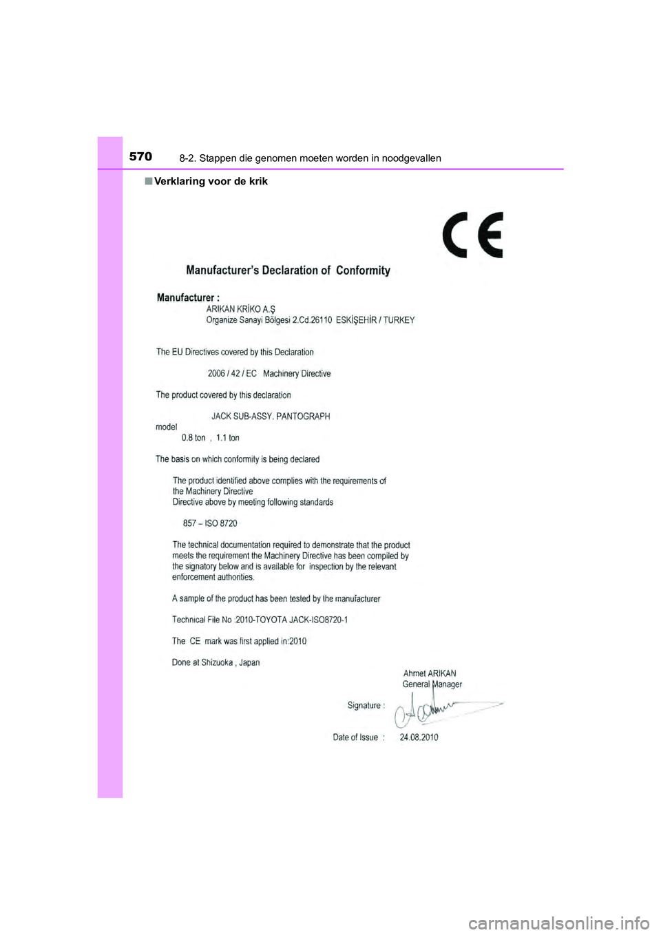 TOYOTA AURIS 2017  Instructieboekje (in Dutch) 5708-2. Stappen die genomen moeten worden in noodgevallen
UK AURIS_HB_EE (OM12K97E)■
Verklaring voor de krik
UK AURIS_HB_OM_Europe_OM12K97E .book  Page 570  Friday, October 7, 2016  4:48 PM 