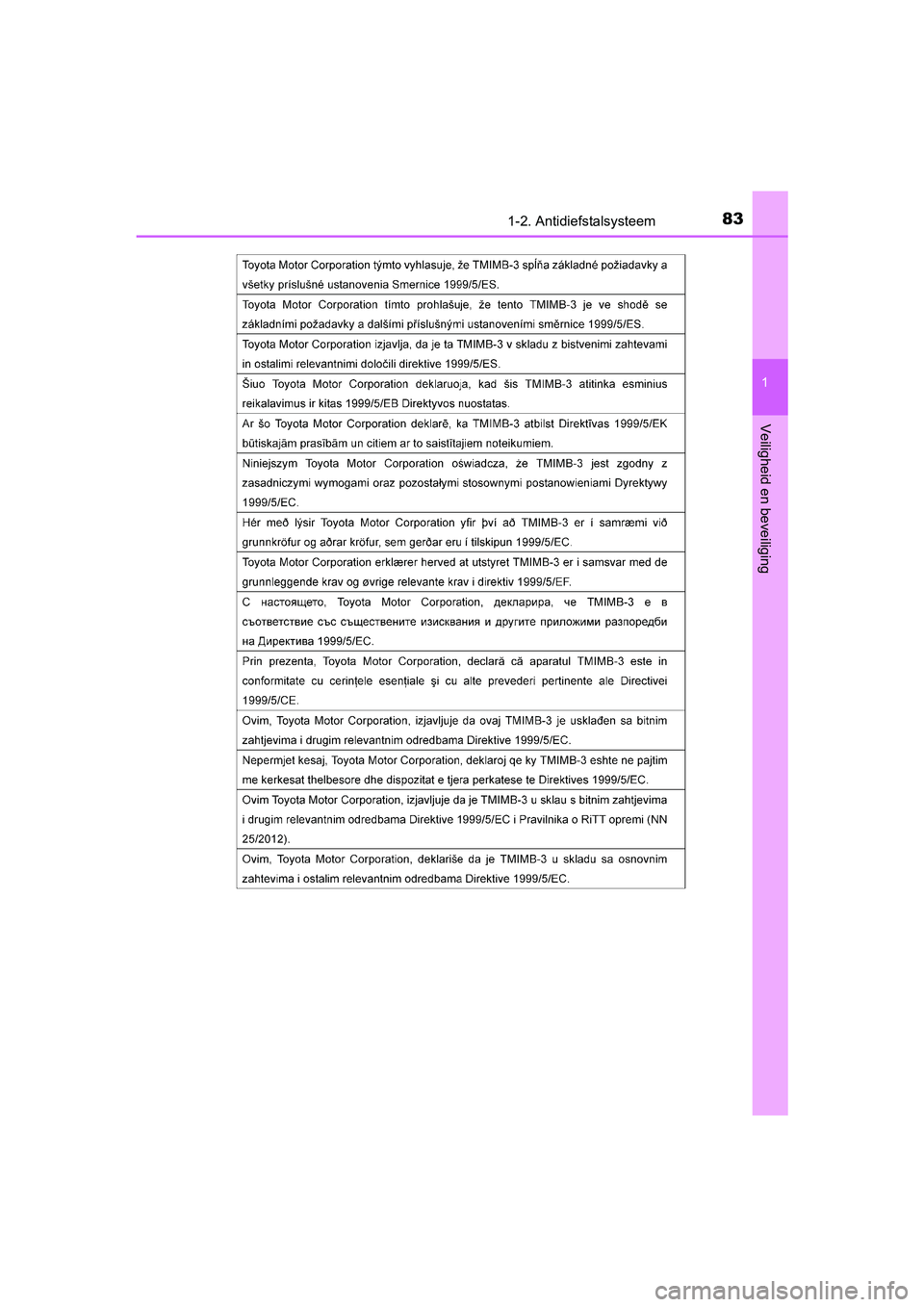 TOYOTA AURIS 2017  Instructieboekje (in Dutch) 831-2. Antidiefstalsysteem
1
Veiligheid en beveiliging
UK AURIS_HB_EE (OM12K97E)
UK AURIS_HB_OM_Europe_OM12K97E.book  Page 83  Friday, October 7, 2016  4:48 PM 