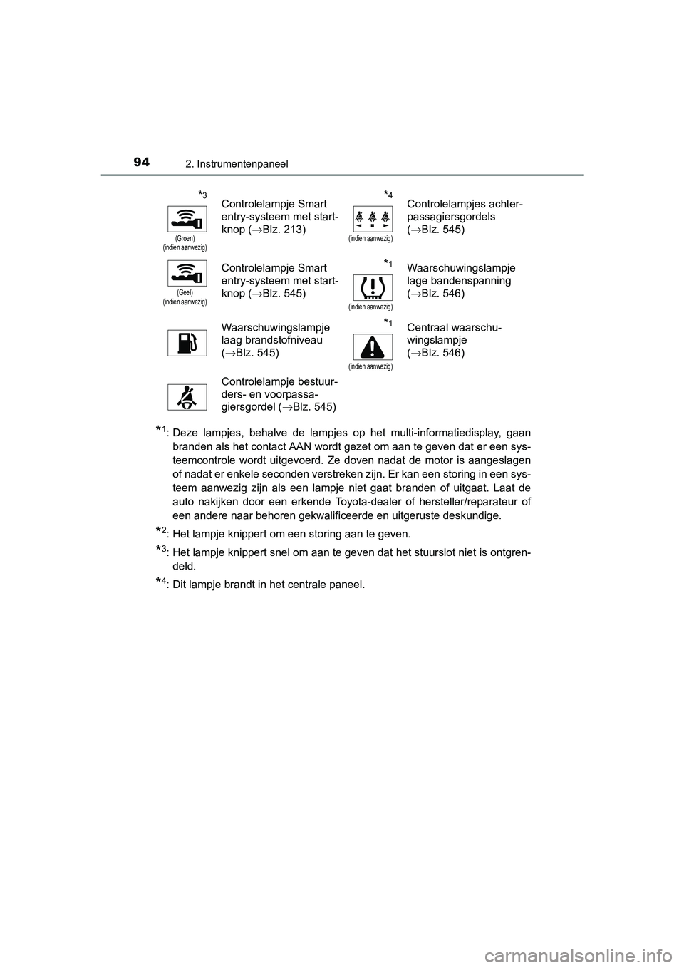 TOYOTA AURIS 2017  Instructieboekje (in Dutch) 942. Instrumentenpaneel
UK AURIS_HB_EE (OM12K97E)
*1: Deze  lampjes,  behalve  de  lampjes  op  het  multi-informatiedisplay,  gaanbranden als het contact AAN wordt gezet om aan te geven dat er  een s