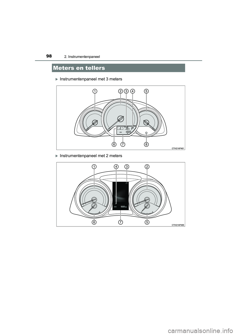 TOYOTA AURIS 2017 Instructieboekje (in Dutch) 982. Instrumentenpaneel
UK AURIS_HB_EE (OM12K97E)
Instrumentenpaneel met 3 meters
Instrumentenpaneel met 2 meters
Meters en tellers
UK AURIS_HB_OM_Europe_OM12K97E.book Page 98 Friday, October TOYOTA AURIS 2017 Instructieboekje (in Dutch) 982. Instrumentenpaneel
UK AURIS_HB_EE (OM12K97E)
Instrumentenpaneel met 3 meters
Instrumentenpaneel met 2 meters
Meters en tellers
UK AURIS_HB_OM_Europe_OM12K97E.book Page 98 Friday, October