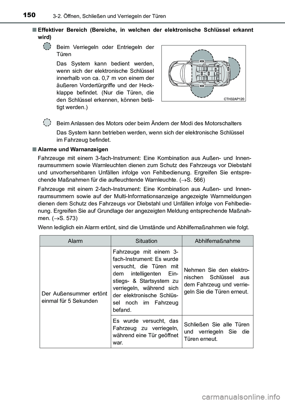 TOYOTA AURIS 2017 Betriebsanleitungen (in German) 1503-2. Öffnen, Schließen und Verriegeln der Türen
UK_AURIS_HB_EM (OM12K99M)■Effektiver Bereich (Bereiche, in welchen der elektronische Schlüssel erkannt
wird)
■Alarme und Warnanzeigen
Fahrzeu TOYOTA AURIS 2017 Betriebsanleitungen (in German) 1503-2. Öffnen, Schließen und Verriegeln der Türen
UK_AURIS_HB_EM (OM12K99M)■Effektiver Bereich (Bereiche, in welchen der elektronische Schlüssel erkannt
wird)
■Alarme und Warnanzeigen
Fahrzeu