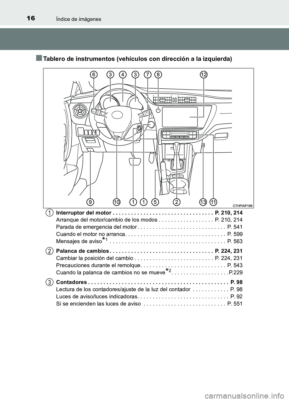 TOYOTA AURIS 2017 Manuale de Empleo (in Spanish) 16Índice de imágenes
UK_AURIS_HB_ES (OM12L00S)
■Tablero de instrumentos (vehículos con dirección a la izquierda)
Interruptor del motor . . . . . . . . . . . . . . . . . . . . . . . . . . . . . . TOYOTA AURIS 2017 Manuale de Empleo (in Spanish) 16Índice de imágenes
UK_AURIS_HB_ES (OM12L00S)
■Tablero de instrumentos (vehículos con dirección a la izquierda)
Interruptor del motor . . . . . . . . . . . . . . . . . . . . . . . . . . . . . .