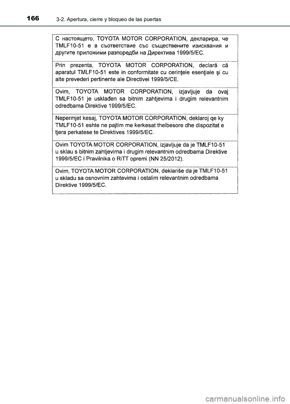 TOYOTA AURIS 2017  Manuale de Empleo (in Spanish) 1663-2. Apertura, cierre y bloqueo de las puertas
UK_AURIS_HB_ES (OM12L00S) 