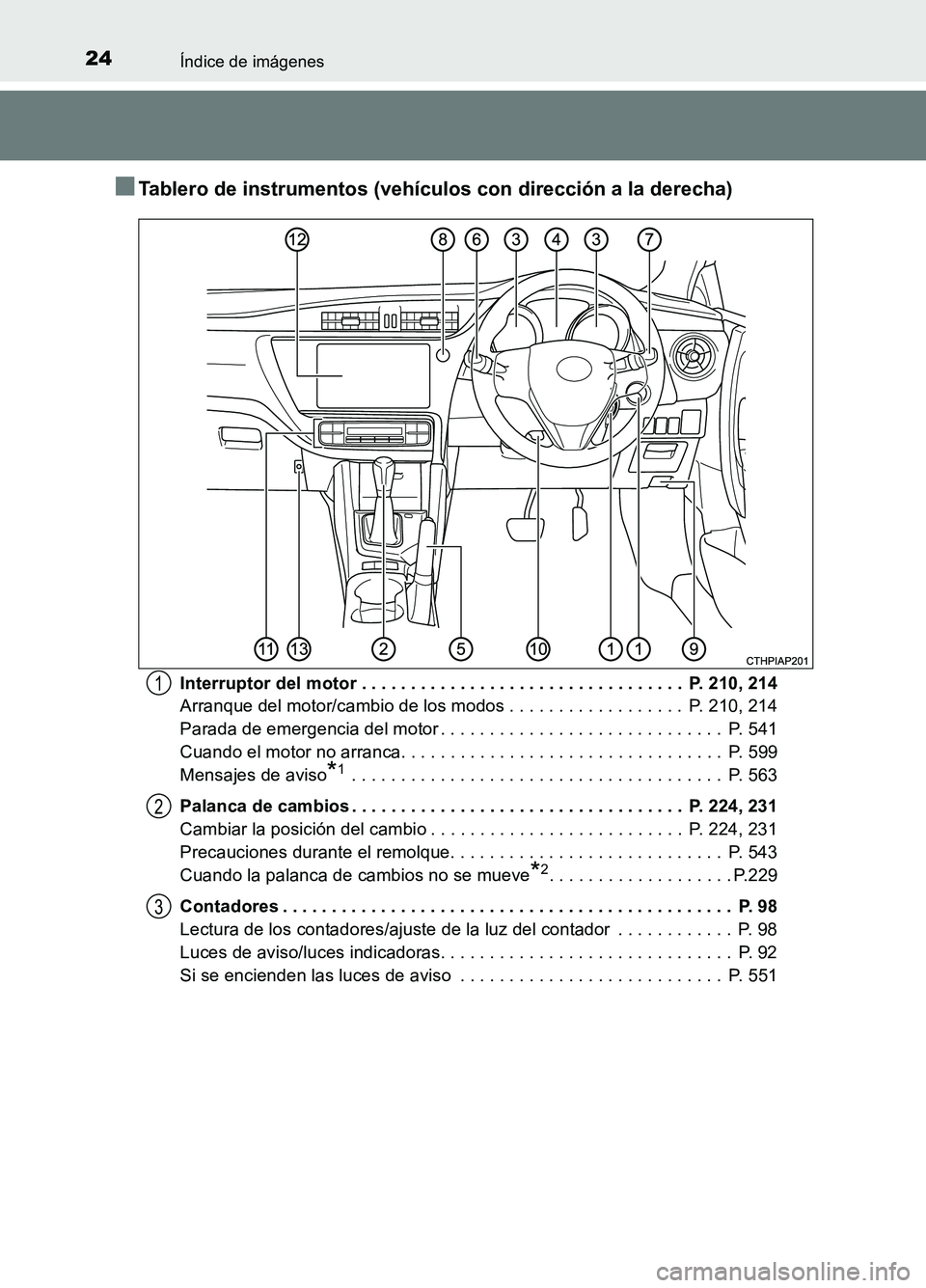 TOYOTA AURIS 2017 Manuale de Empleo (in Spanish) 24Índice de imágenes
UK_AURIS_HB_ES (OM12L00S)
■Tablero de instrumentos (vehículos con dirección a la derecha)
Interruptor del motor . . . . . . . . . . . . . . . . . . . . . . . . . . . . . . . TOYOTA AURIS 2017 Manuale de Empleo (in Spanish) 24Índice de imágenes
UK_AURIS_HB_ES (OM12L00S)
■Tablero de instrumentos (vehículos con dirección a la derecha)
Interruptor del motor . . . . . . . . . . . . . . . . . . . . . . . . . . . . . . .