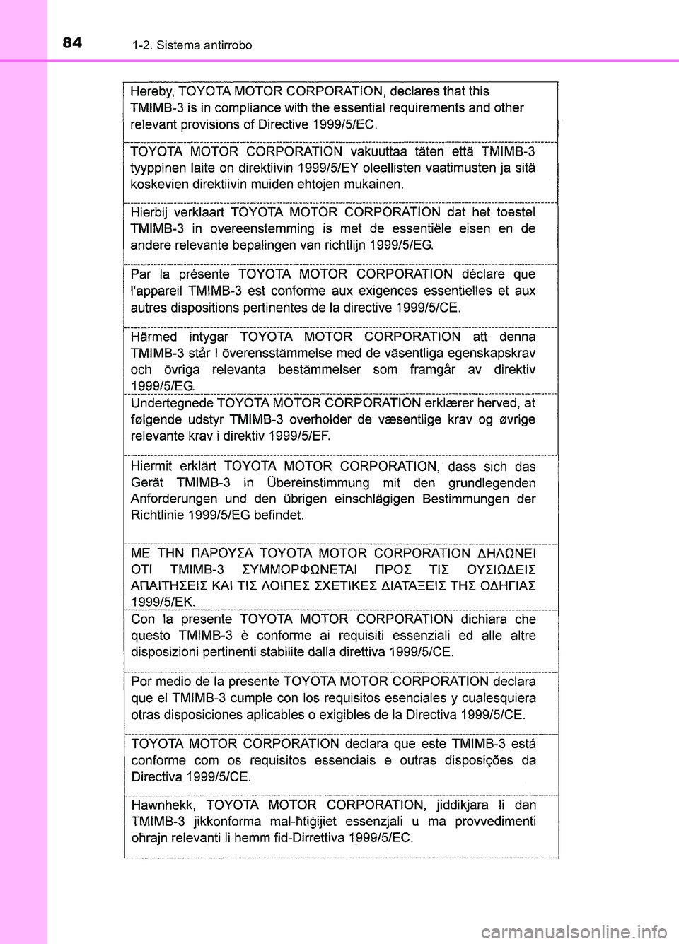TOYOTA AURIS 2017  Manuale de Empleo (in Spanish) 841-2. Sistema antirrobo
UK_AURIS_HB_ES (OM12L00S) 