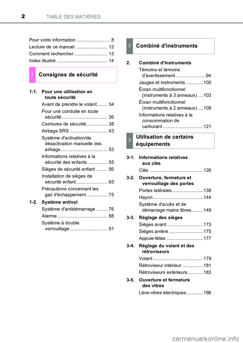 TOYOTA AURIS 2017 Notices Demploi (in French) TABLE DES MATIÈRES2
UK_AURIS_HB_EK (OM12K98K)Pour votre information .......................... 8
Lecture de ce manuel ......................... 12
Comment rechercher.......................... 13
Inde TOYOTA AURIS 2017 Notices Demploi (in French) TABLE DES MATIÈRES2
UK_AURIS_HB_EK (OM12K98K)Pour votre information .......................... 8
Lecture de ce manuel ......................... 12
Comment rechercher.......................... 13
Inde