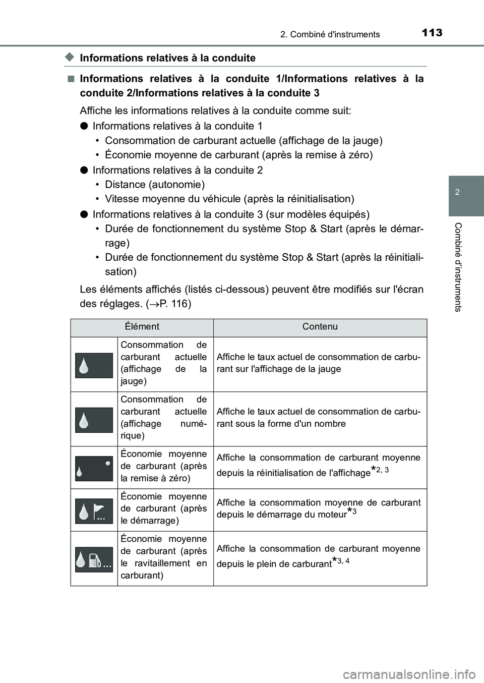 TOYOTA AURIS 2017 Notices Demploi (in French) 1132. Combiné dinstruments
2
Combiné d’instruments
UK_AURIS_HB_EK (OM12K98K)
◆Informations relatives à la conduite
■Informations relatives à la conduite 1/Informations relatives à la
cond TOYOTA AURIS 2017 Notices Demploi (in French) 1132. Combiné dinstruments
2
Combiné d’instruments
UK_AURIS_HB_EK (OM12K98K)
◆Informations relatives à la conduite
■Informations relatives à la conduite 1/Informations relatives à la
cond