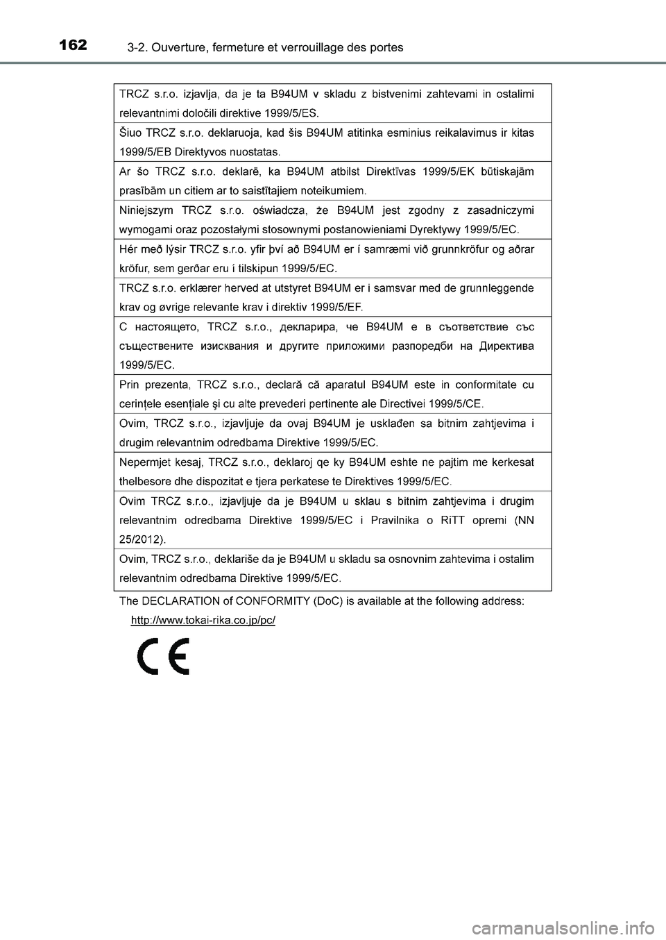TOYOTA AURIS 2017  Notices Demploi (in French) 1623-2. Ouverture, fermeture et verrouillage des portes
UK_AURIS_HB_EK (OM12K98K) 