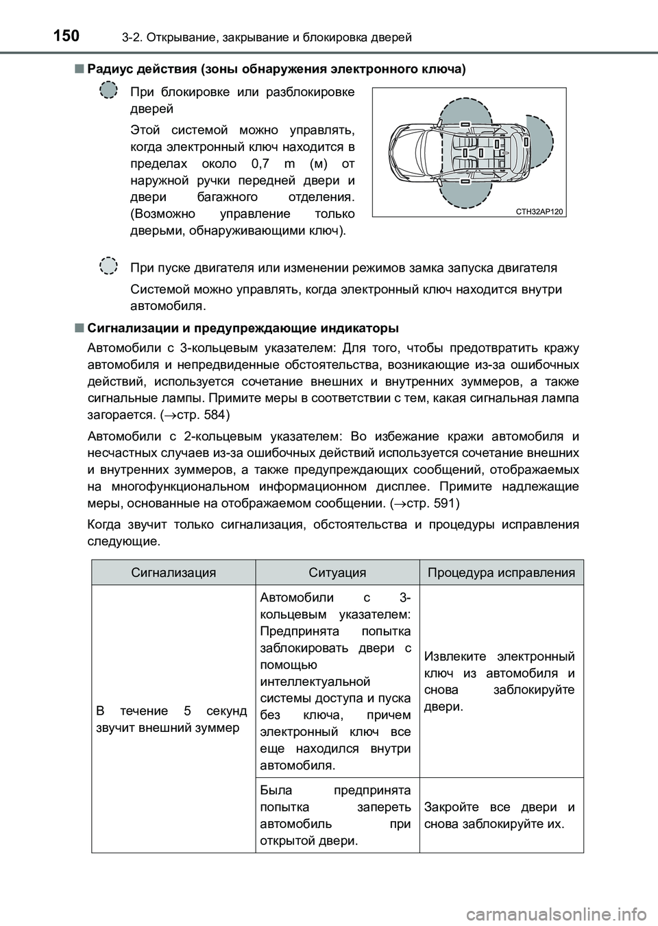 TOYOTA AURIS 2017  Руково 1503-2. Открывание, закрывание и блокировка дверей
UK_AURIS_HB_ER (OM12L02R)■Радиус действия (зоны обнаружения электронно
