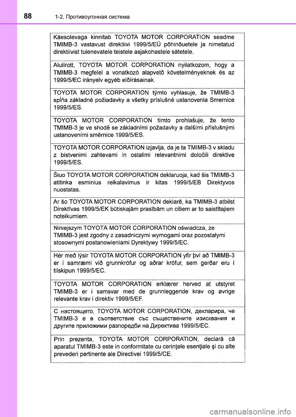 TOYOTA AURIS 2017 Руково 881-2. Противоугонная система
UK_AURIS_HB_ER (OM12L02R)
UK AURIS_HB_OM_Russian_OM12L02R.book 88 ページ 2016年6月28日 火曜日 午後5時25分 TOYOTA AURIS 2017 Руково 881-2. Противоугонная система
UK_AURIS_HB_ER (OM12L02R)
UK AURIS_HB_OM_Russian_OM12L02R.book 88 ページ 2016年6月28日 火曜日 午後5時25分
